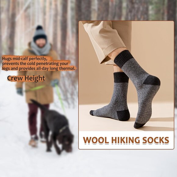 5 Pairs Wool Socks Mens - Warm & Thick Winter Socks with Thermal Cushion for Hik - Picture 5 of 6